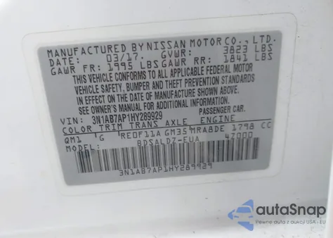 2017 Nissan Sentra Sv из США, поврежденный, VIN 3N1AB7AP1HY289929